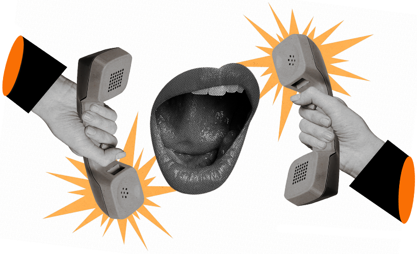 graphical image of lips and hands with phones