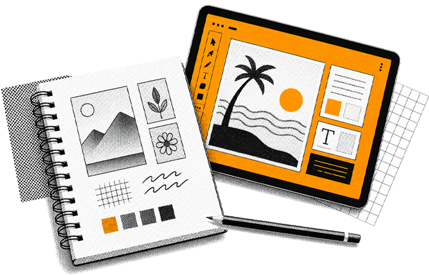 sketch image of a sketch pad and tablet